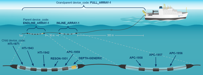 Towed array diagram, hydrophones